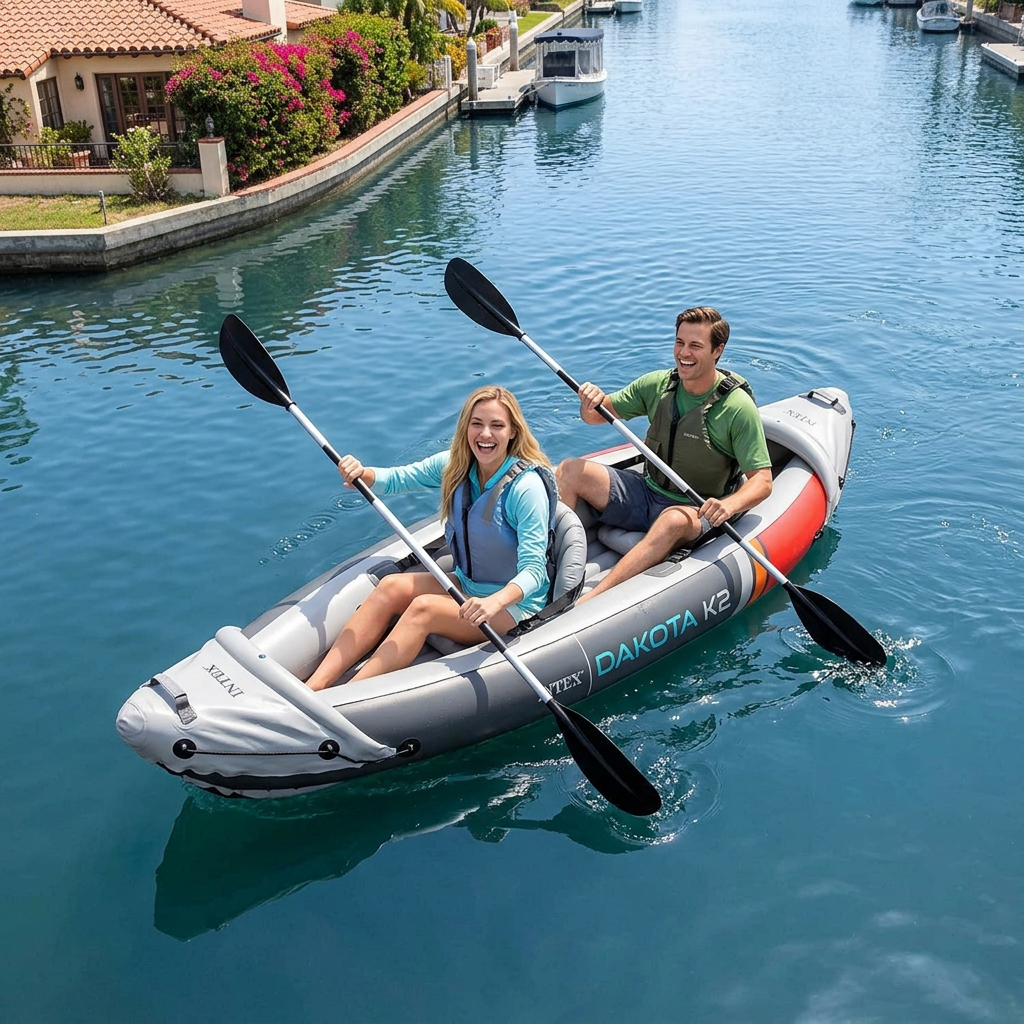Couple paddling the Dakota K2 tandem kayak on Naples Island canal
